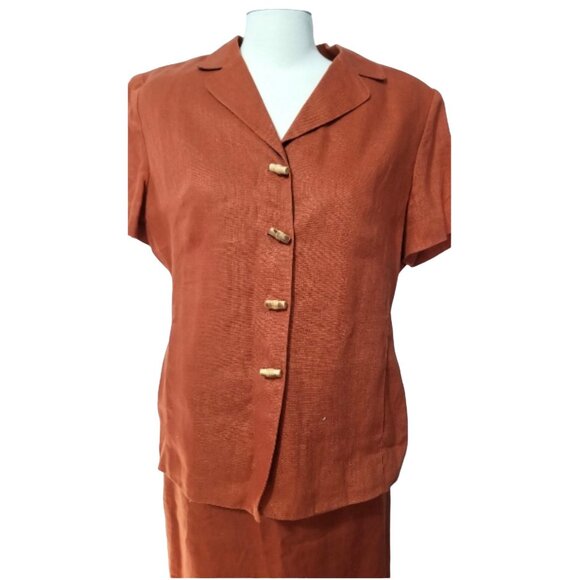Plaza South Linen Vintage Skirt Set Sz 14 Petite by Plaza South Petite Burnt Ora - Picture 4 of 11